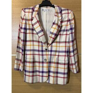 Bill Blass Vintage Blazer - Womens Sz 8 - Pure Rayon striped Wht/red/purple